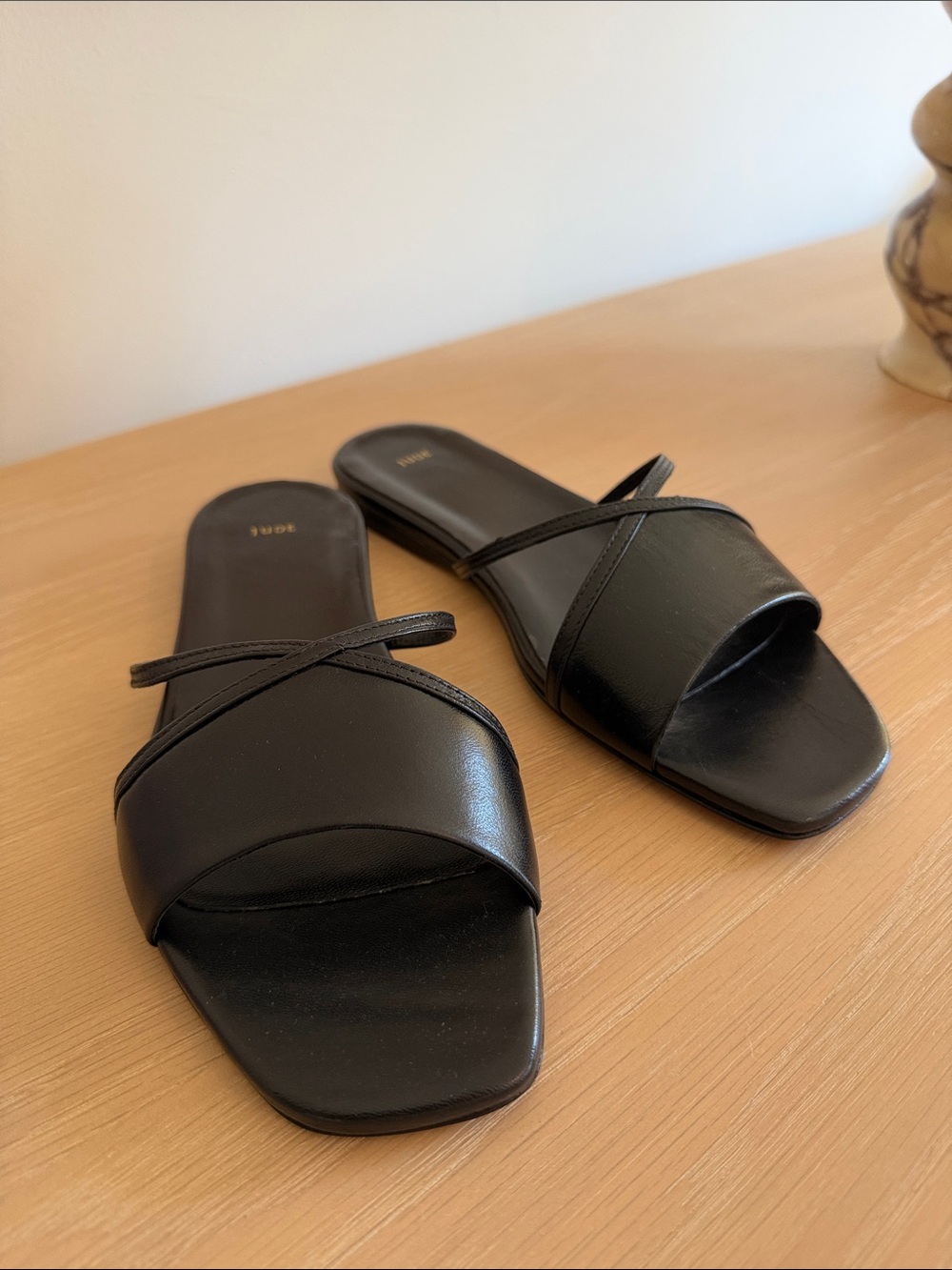 Minimalist Black Slide Sandals with Cross Strap - Women